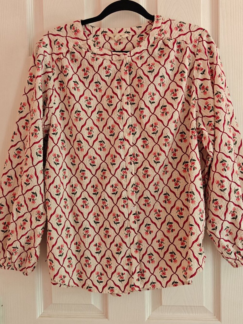 LUCKY BRAND Floral Trellis Blouse Cream Burgundy Size Large